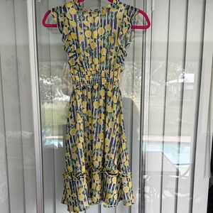Charming Lemon Print Ruffle Dress